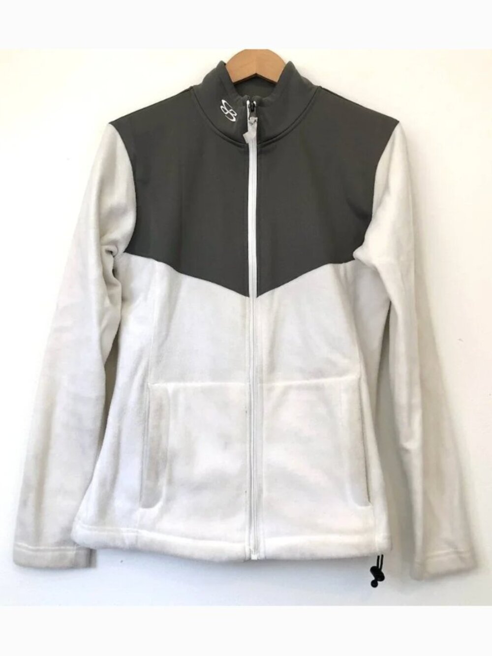 BOOMBAH White Gray Fleece Full Zip Up Zipper Jacket Active Fall Sweatshirt Small